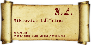 Miklovicz Lőrinc névjegykártya